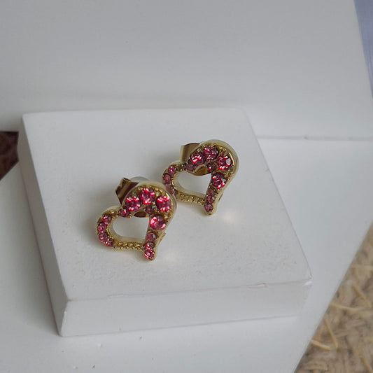 Heart earrings pink crystal