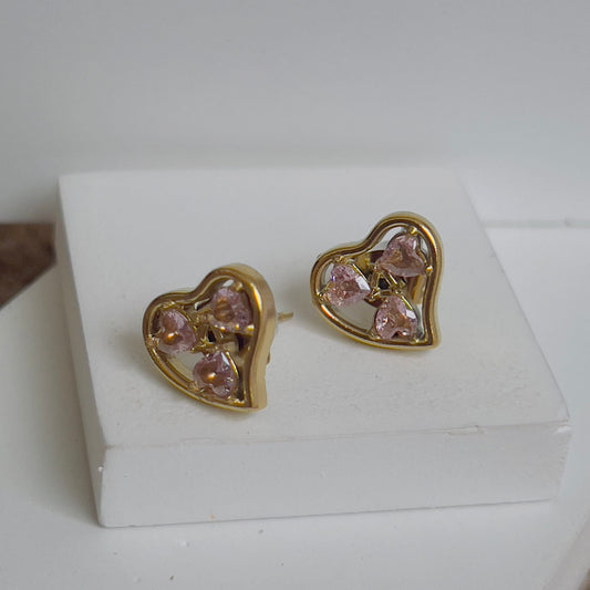 pink crystal heart earrings