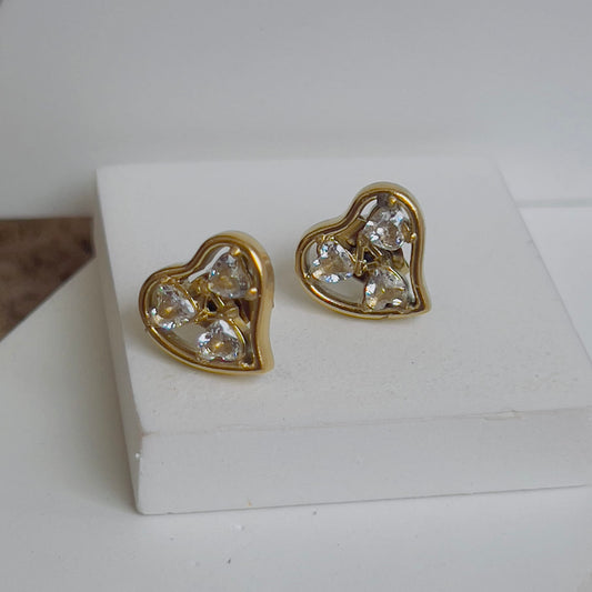 White crystal heart earrings