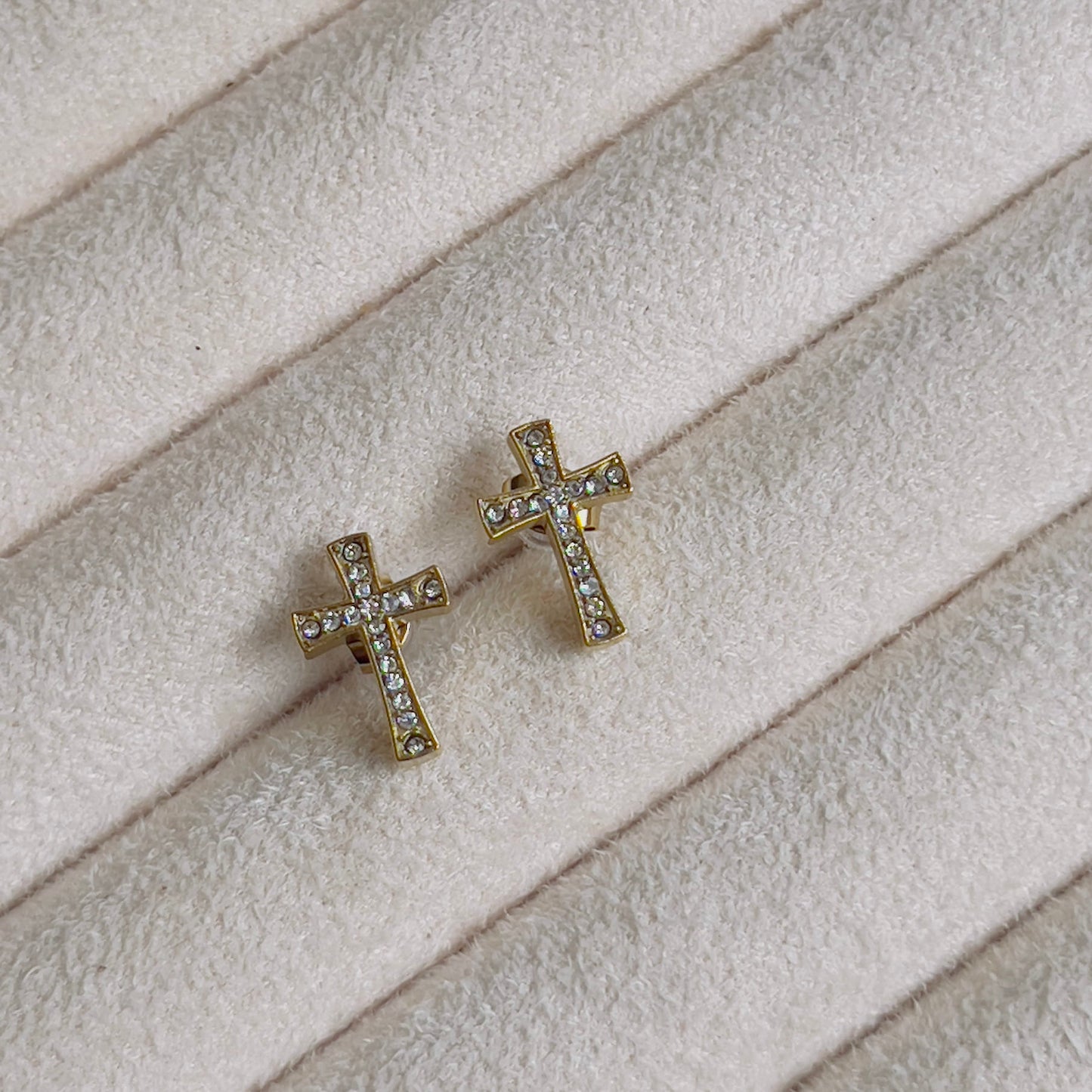 Crystal white cross earrings