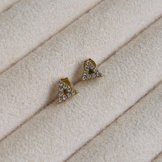 Tiny triangle white crystal earrings