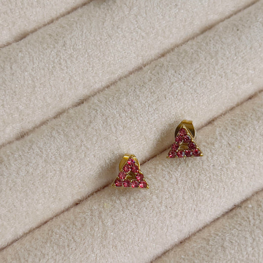 Tiny triangle pink crystal earrings