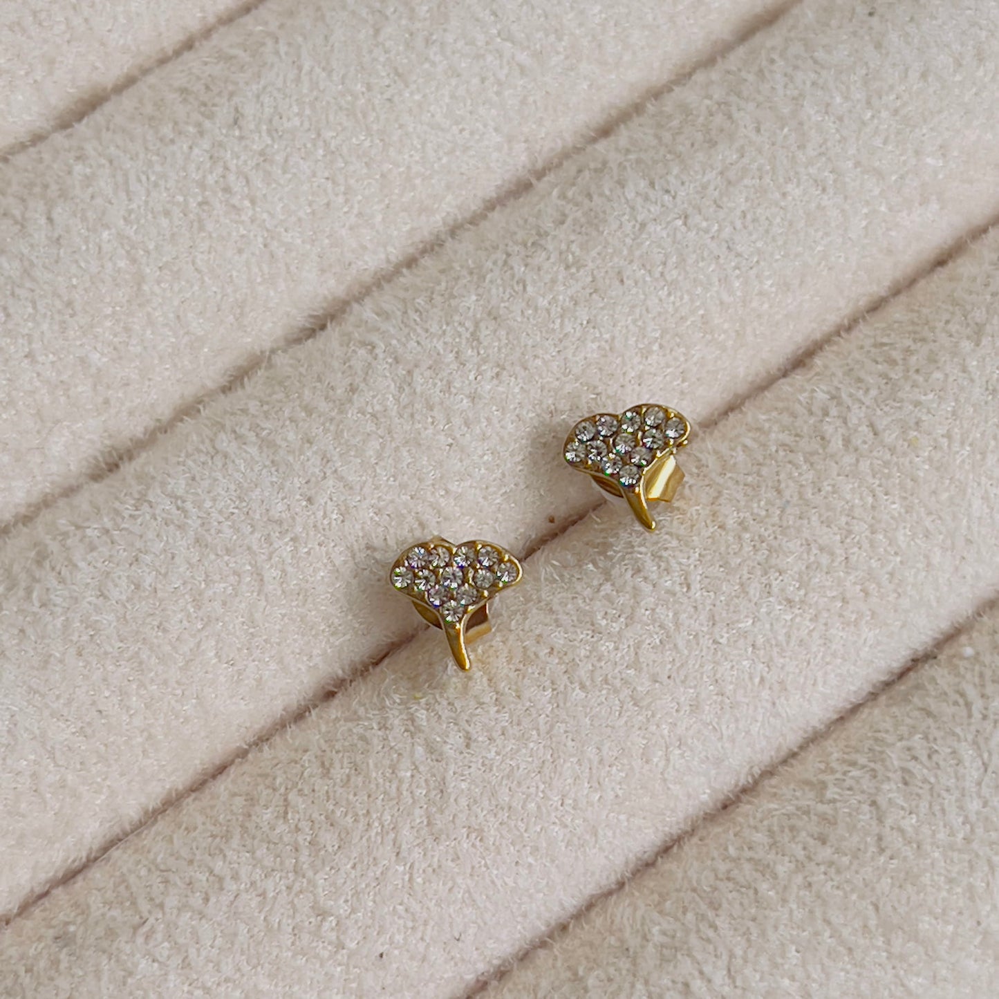Tiny leaf white crystal earrings