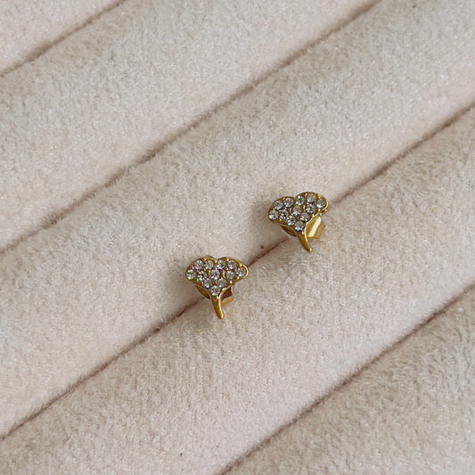 Tiny leaf white crystal earrings