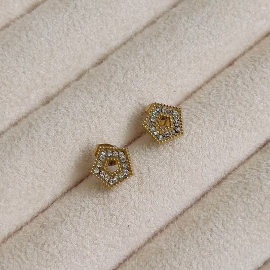Pentagon white crystal earrings