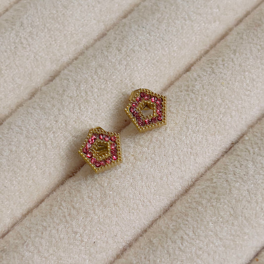Pentagon pink crystal earrings