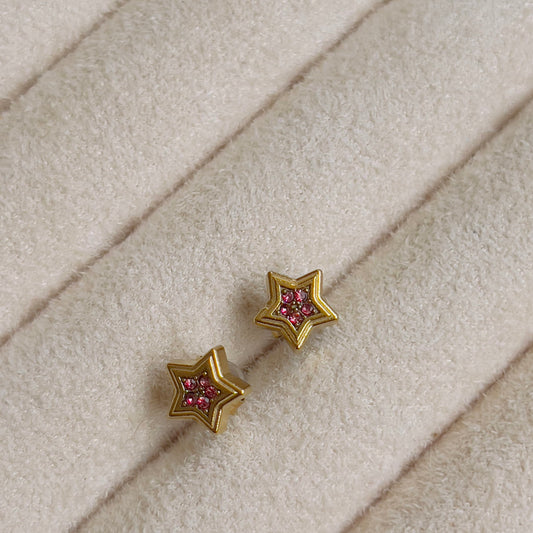 Tiny start pink crystal earrings