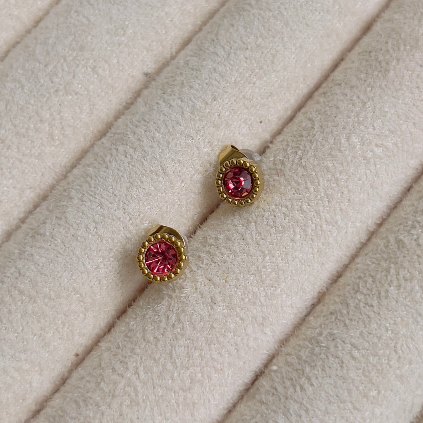 Tiny round pink crystal earrings