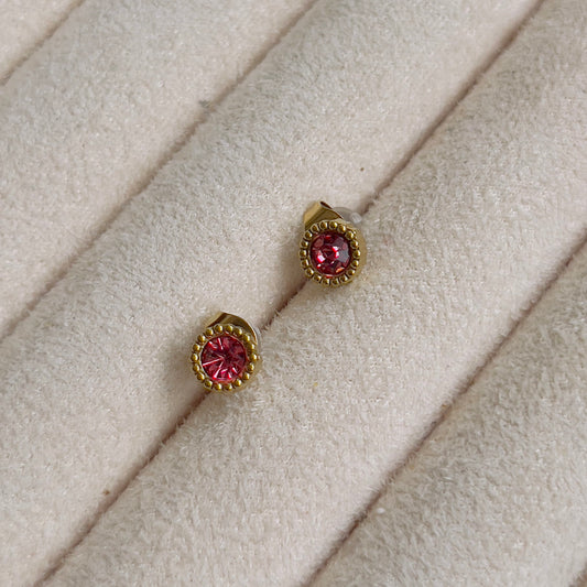 Tiny round pink crystal earrings