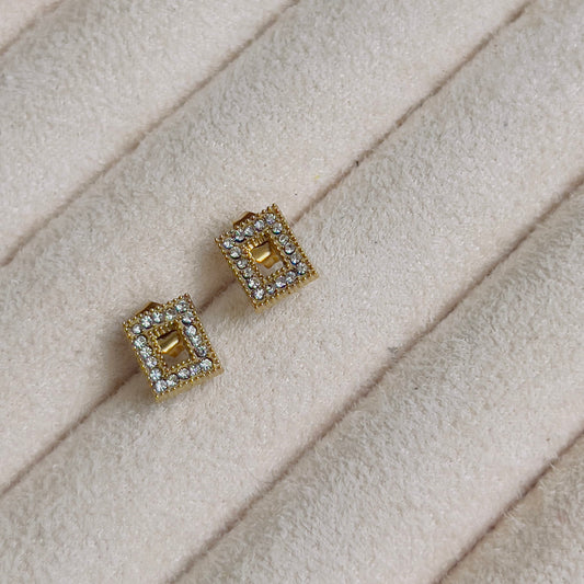 Square white line crystal earrings