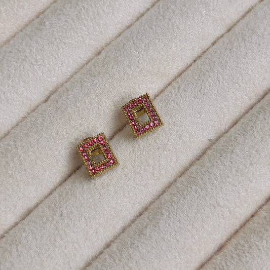 Square line pink crystal earrings
