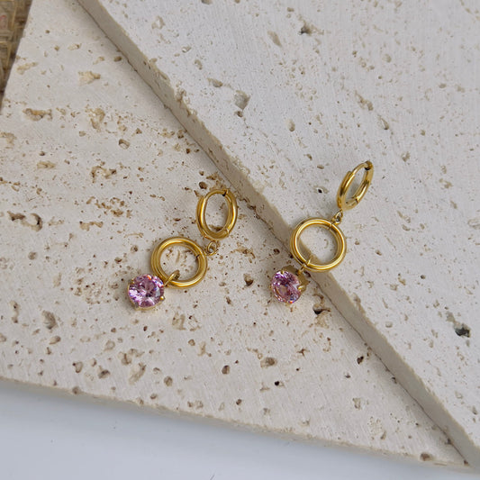 Pink round crystal drop earrings