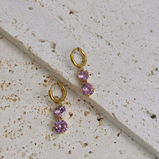 Pink heart with round drop earrings