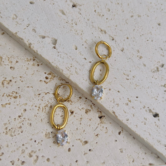 Oval white crystal drop earrings