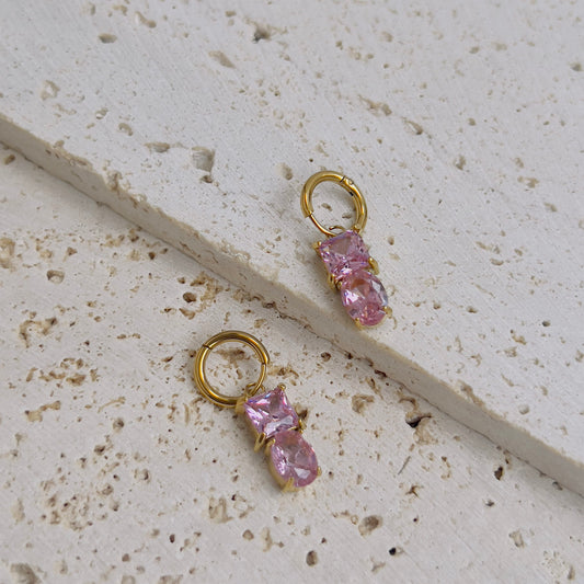 Square with oval pink crystal drop earrings