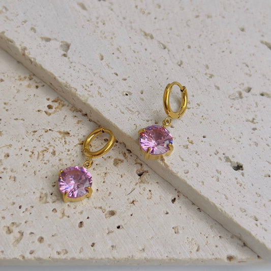Round pink crystal drop earrings