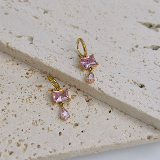 Pink rectangle with drop earrings