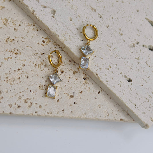 Triangle with square white crystal drop earrings